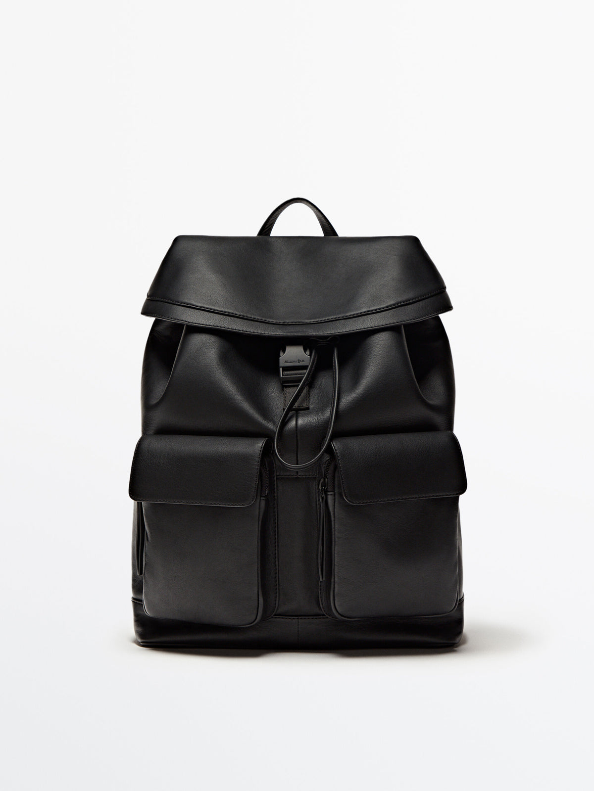 Mochila negra piel bolsillos - NEGRO