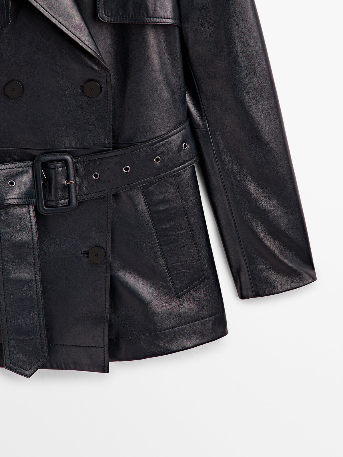 Chaqueta trench corta piel napa - AZUL MARINO
