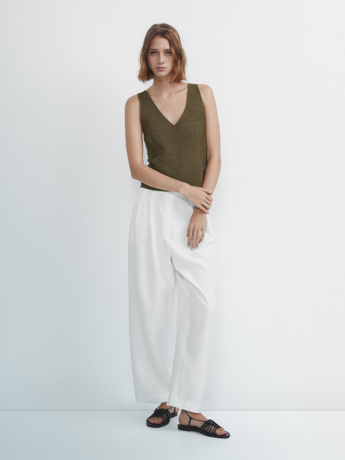 Pantalón mezcla lino algodón doble pinza - CRUDO