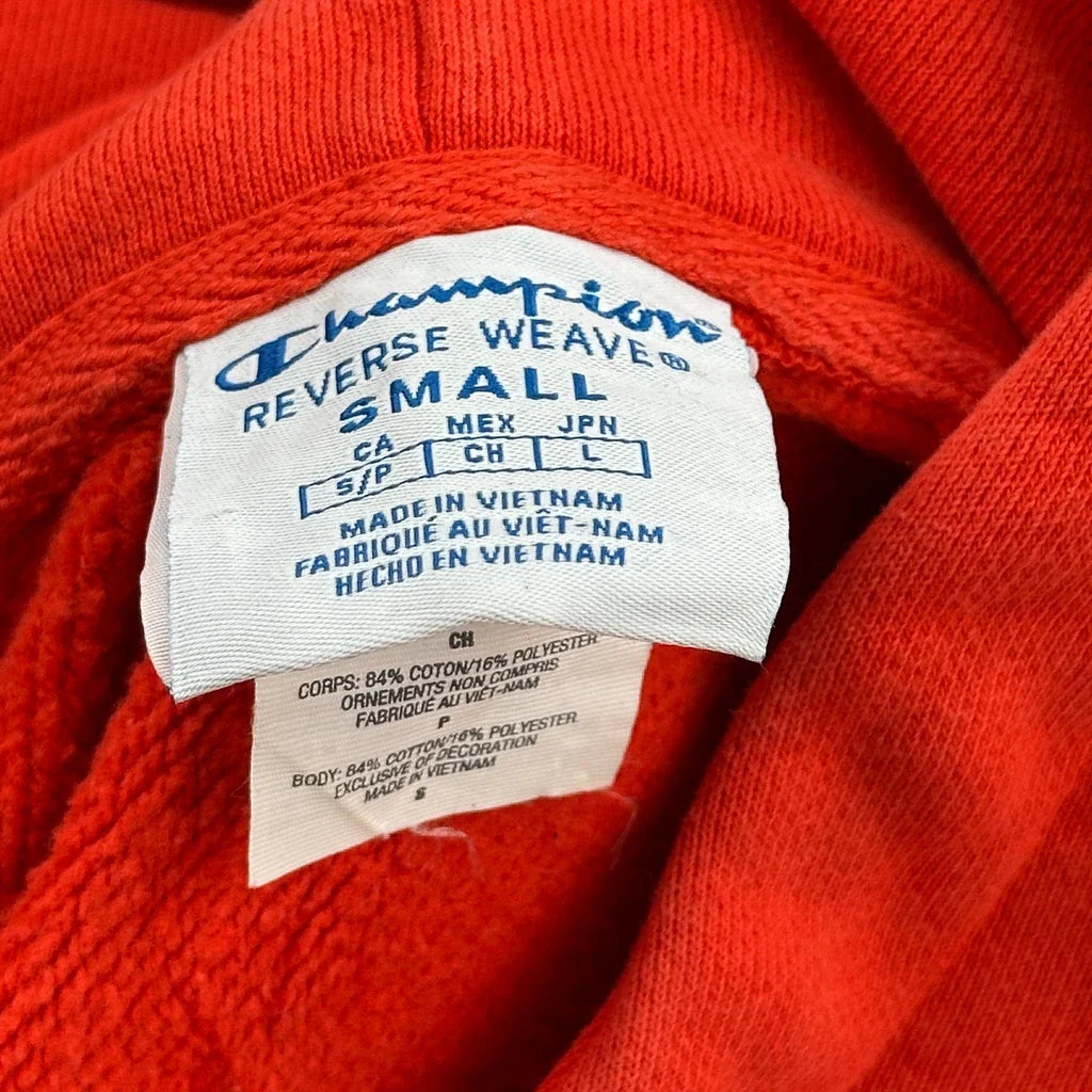 Reverse Weave Champion Spellout Hoodie - Small Red Cotton Blend