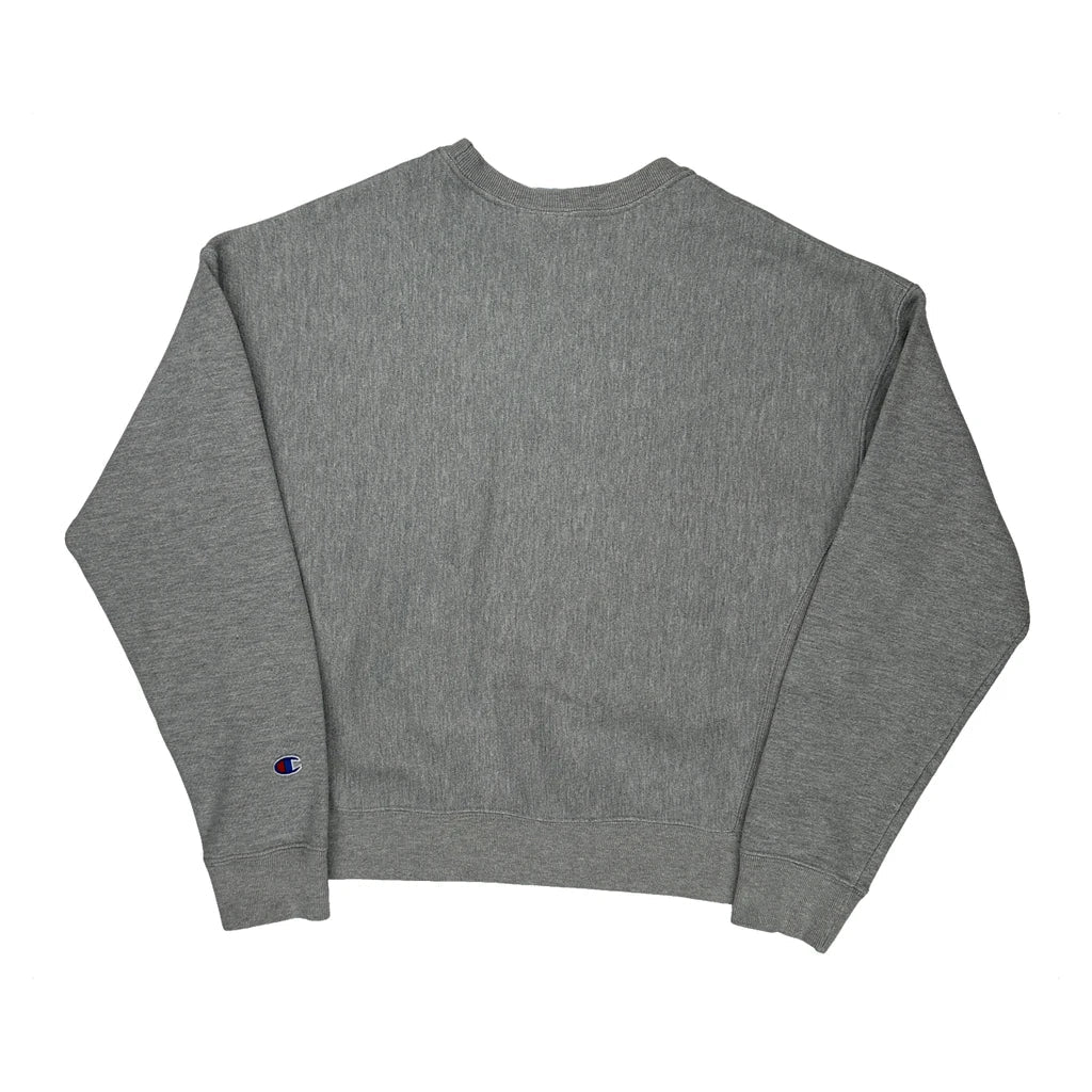 Reverse Weave Champion Spellout Sweatshirt - Large Gray Cotton