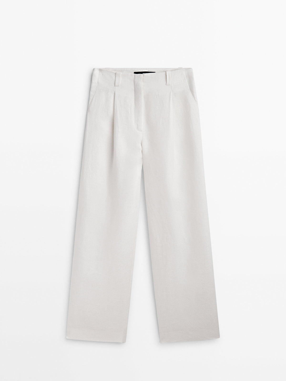 Pantalón pinzas lino jacquard -Studio - BLANCO