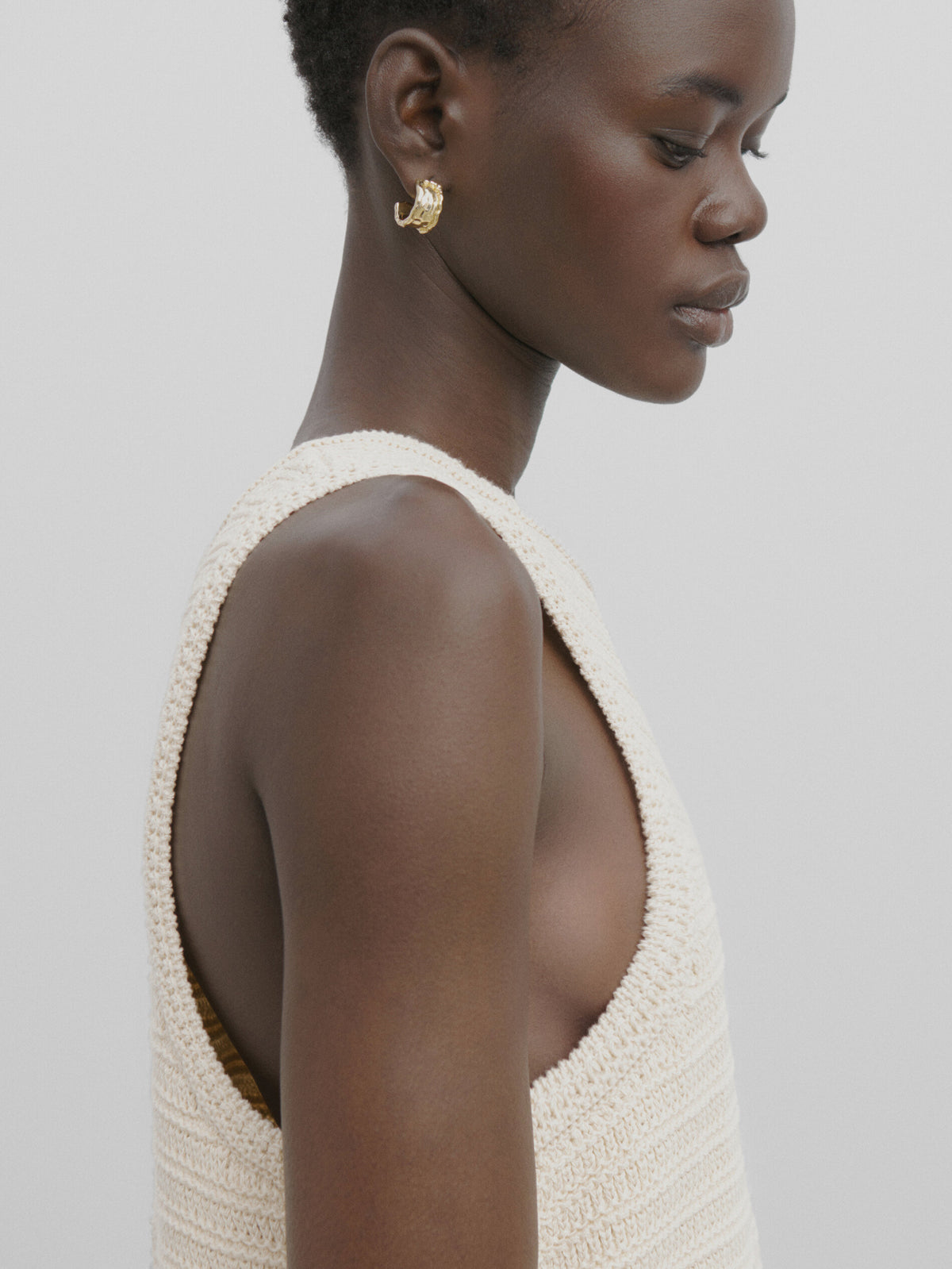 Vestido corto punto crochet flecos -Studio - BEIGE