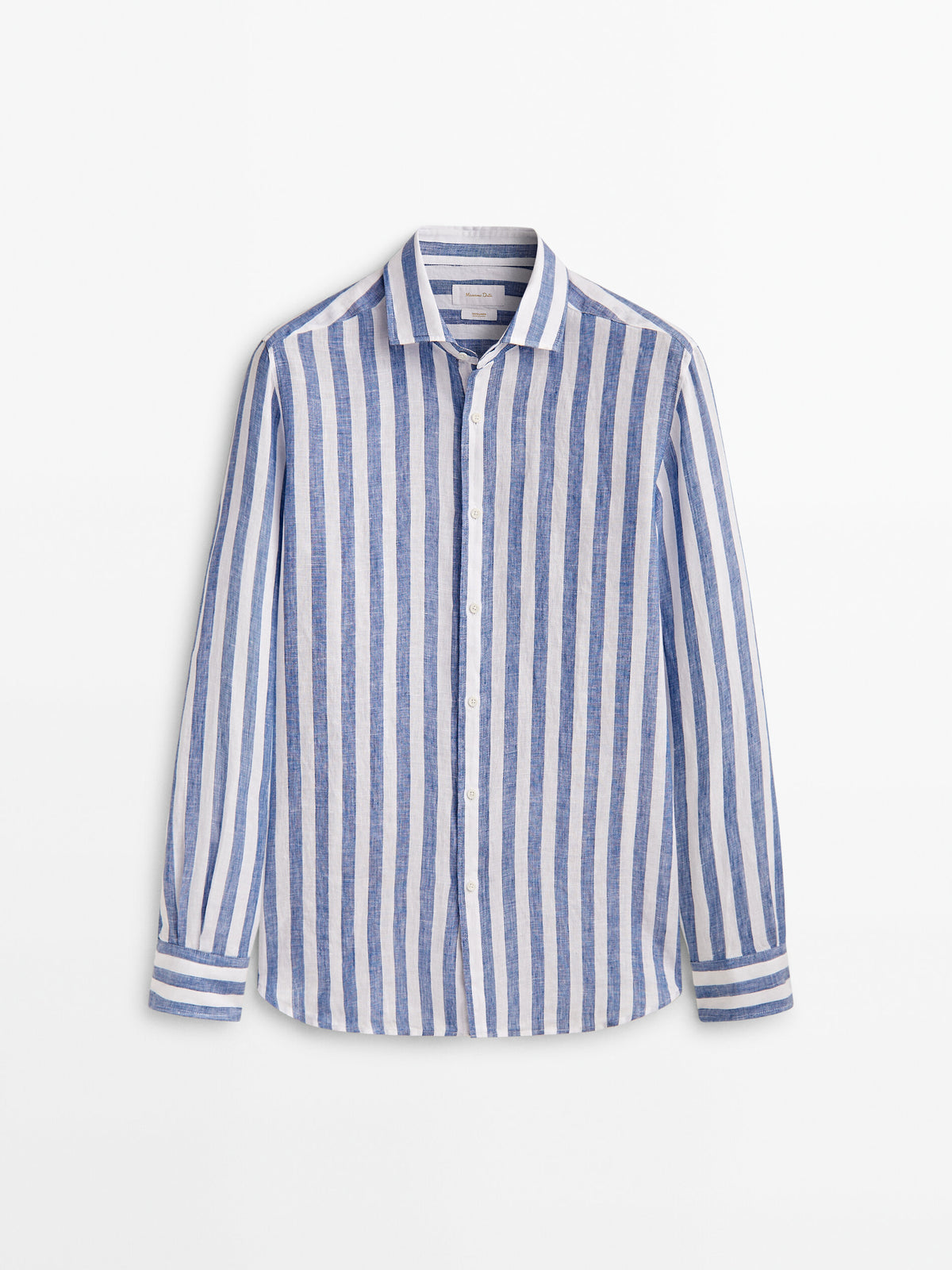 Camisa rayas anchas 100% lino slim fit - AZUL MARINO