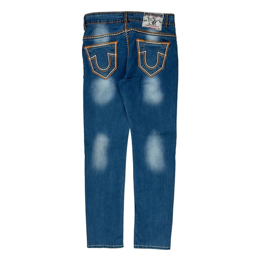 True Religion Contrast Stitch Jeans - 34W US 8 Blue Cotton