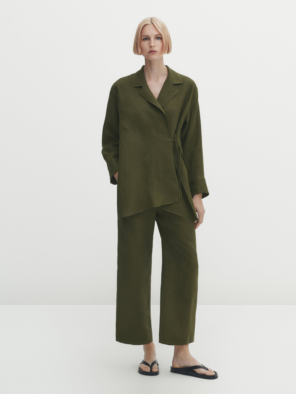 Americana kimono 100% lino - VERDE