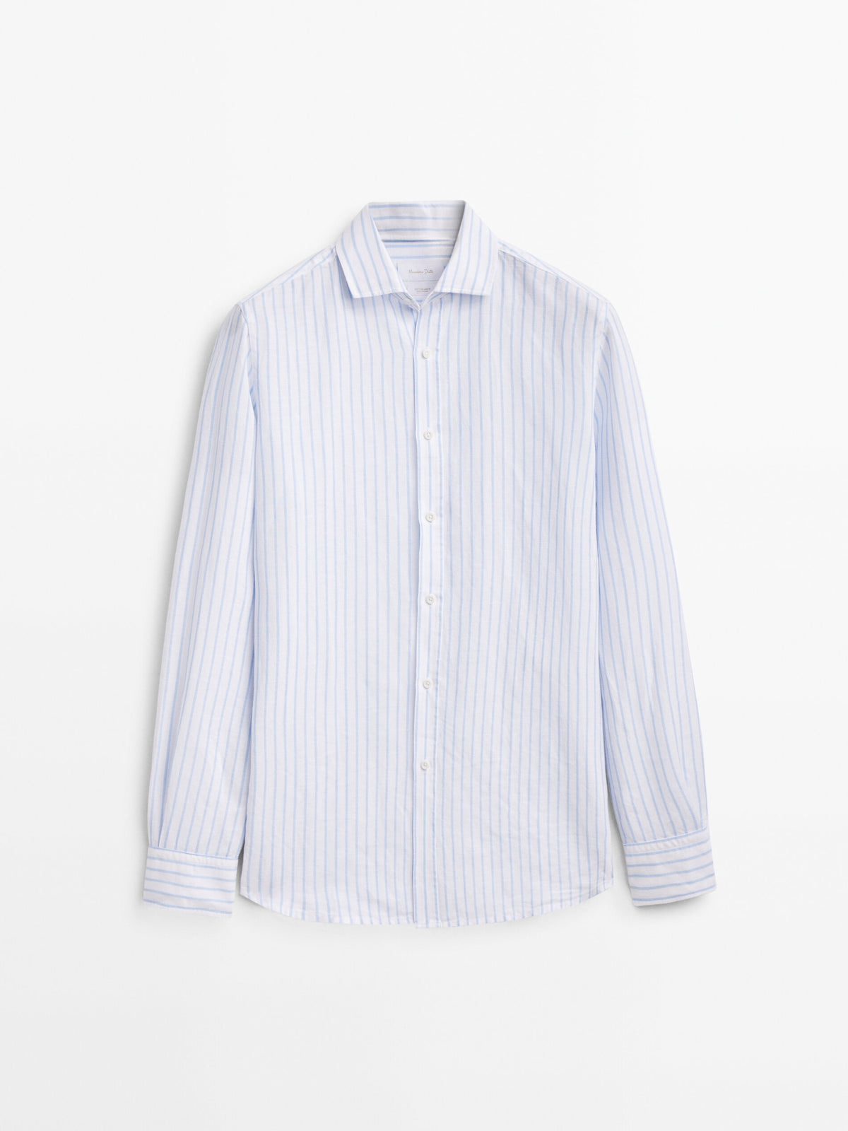 Camisa rayas con lino y algodón slim fit - CELESTE
