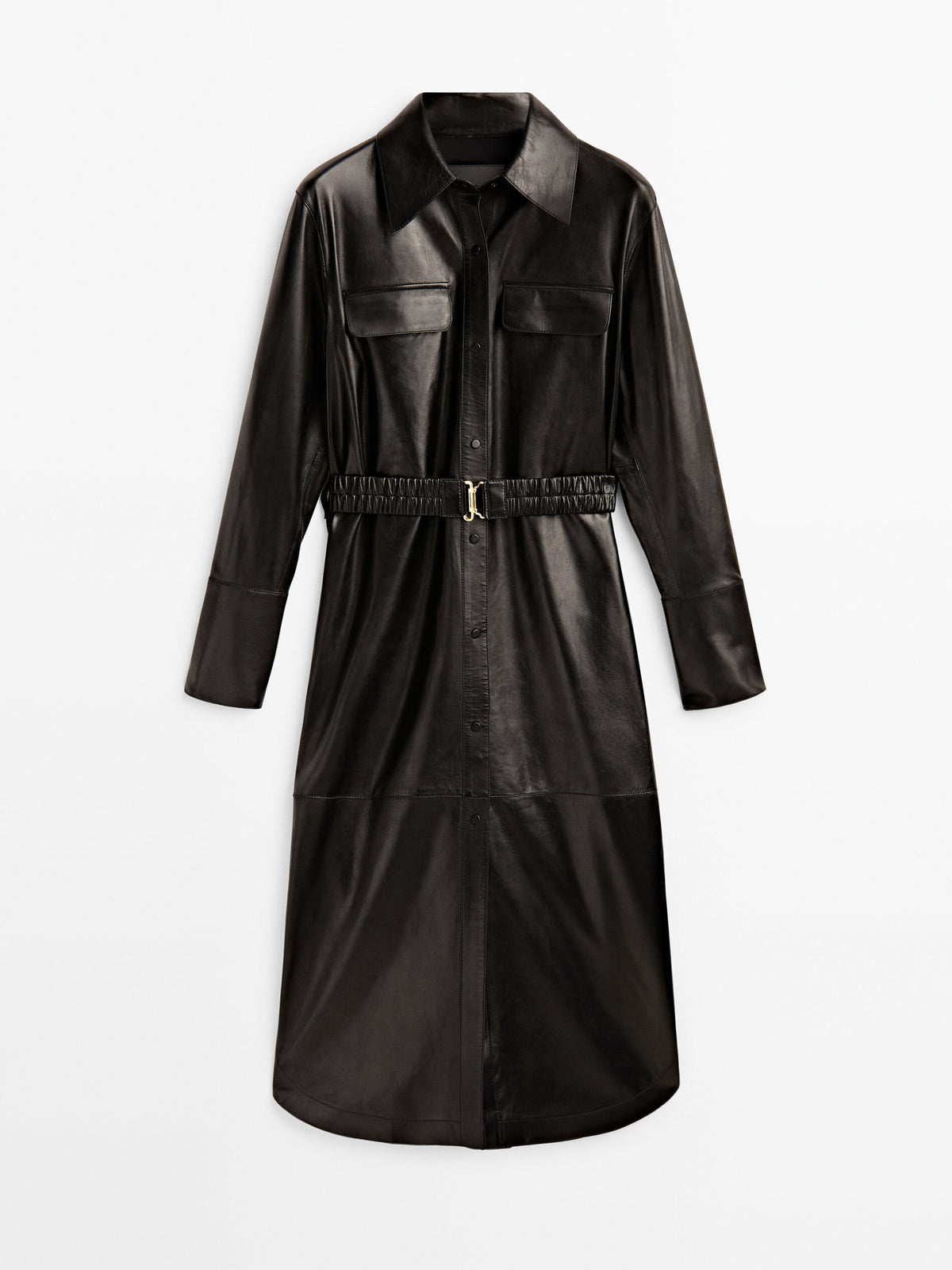 Vestido piel napa cinturón elástico - NEGRO