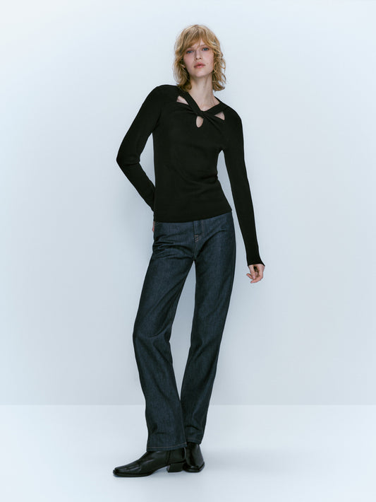 Camiseta cut out canalé - NEGRO