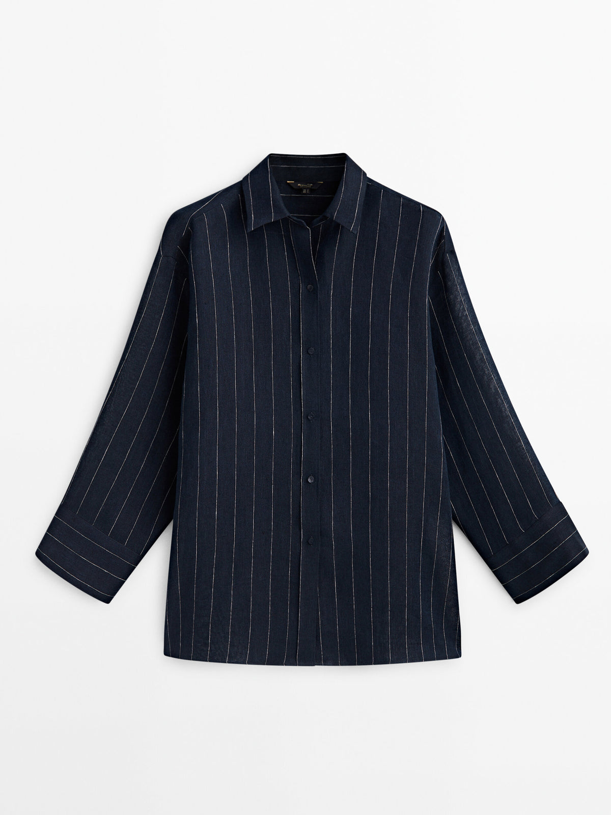 Camisa 100% lino azul marino rayas - AZUL