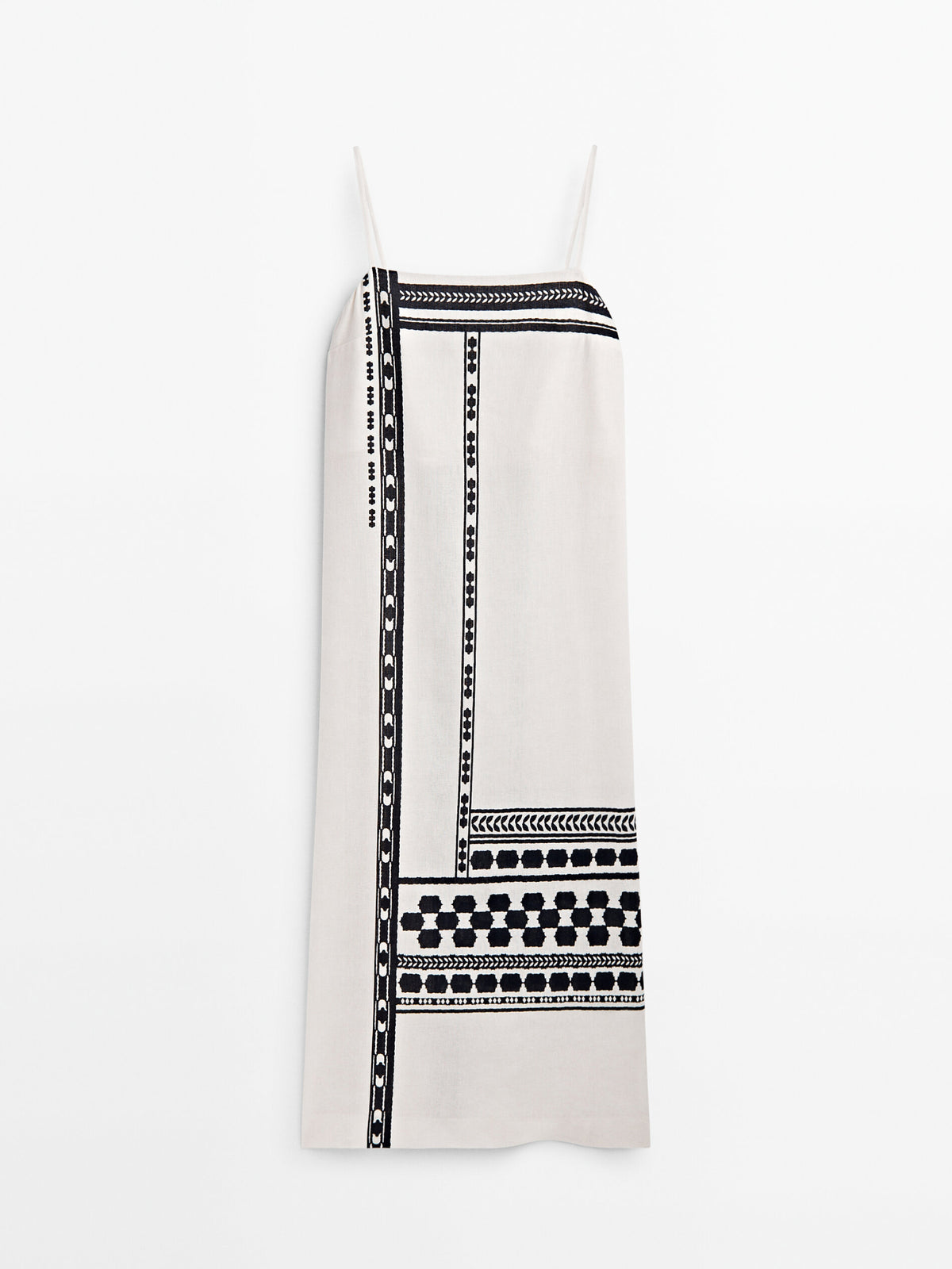 Vestido midi tirantes detalle cenefa - CRUDO