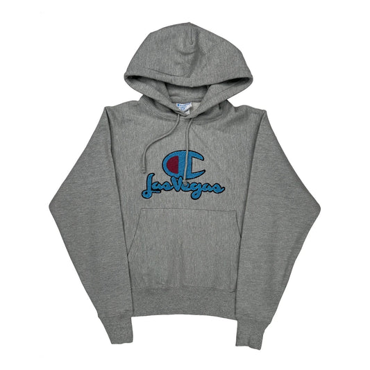 Reverse Weave Champion Graphic Hoodie - Small Gray Cotton Blend