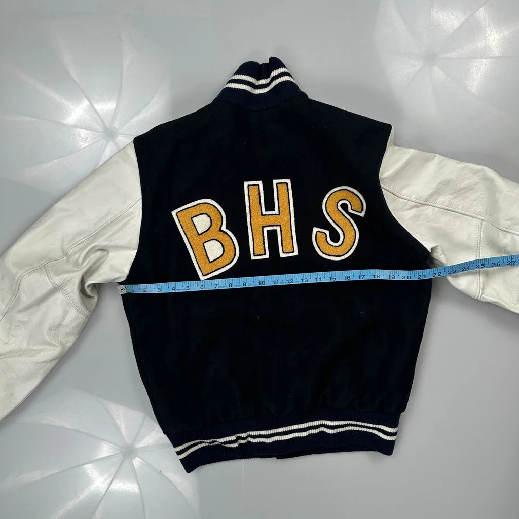 Bialik High School Bhs College Varsity Jacket - Medium Black Wool Blend