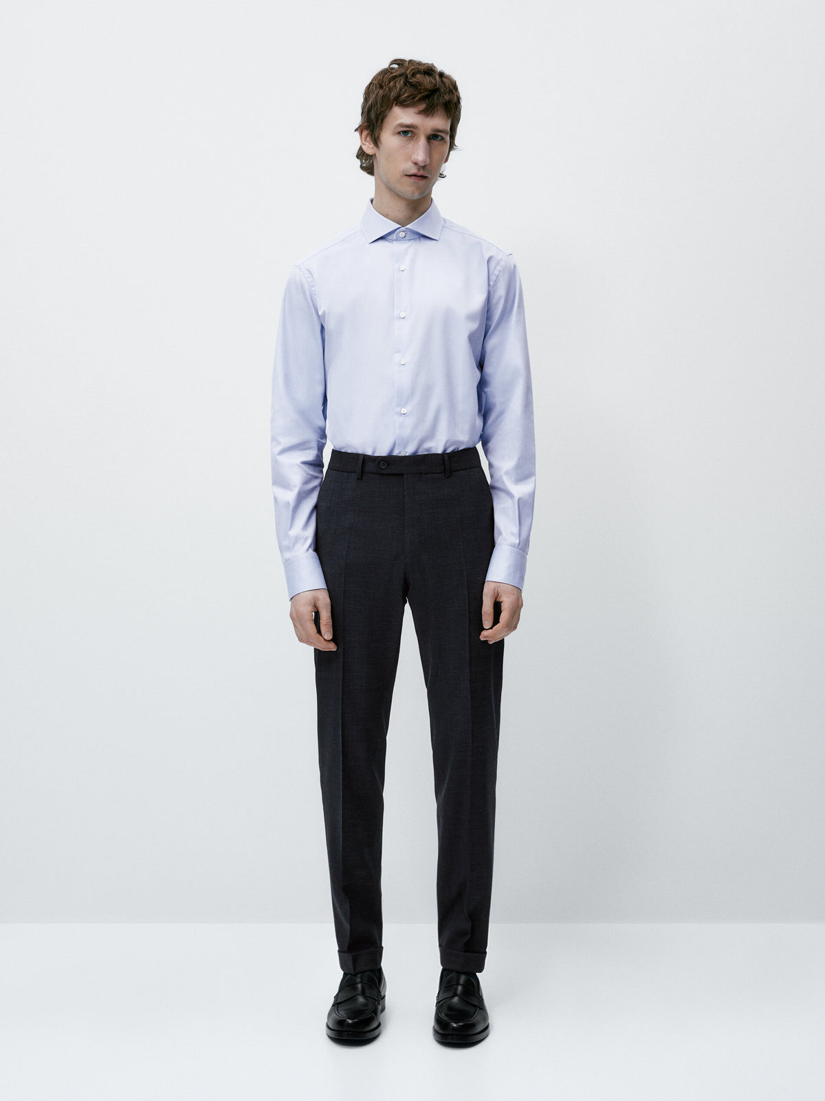 Camisa sarga easy iron slim fit - CELESTE