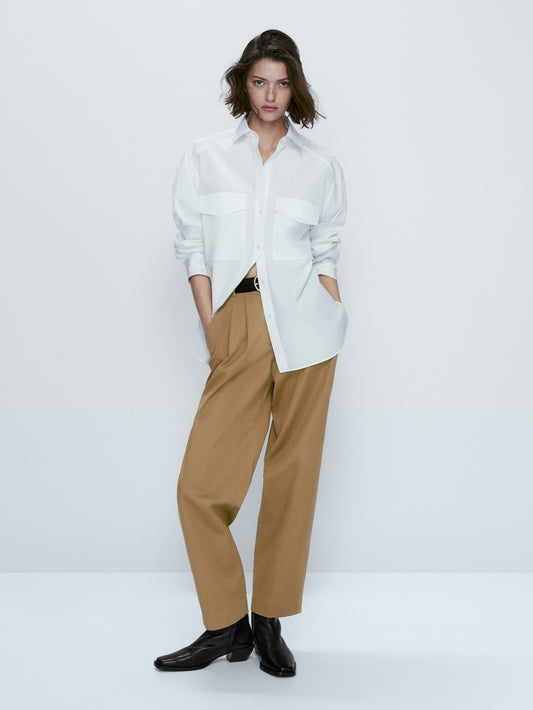 Camisa popelín algodón bolsillos - BLANCO