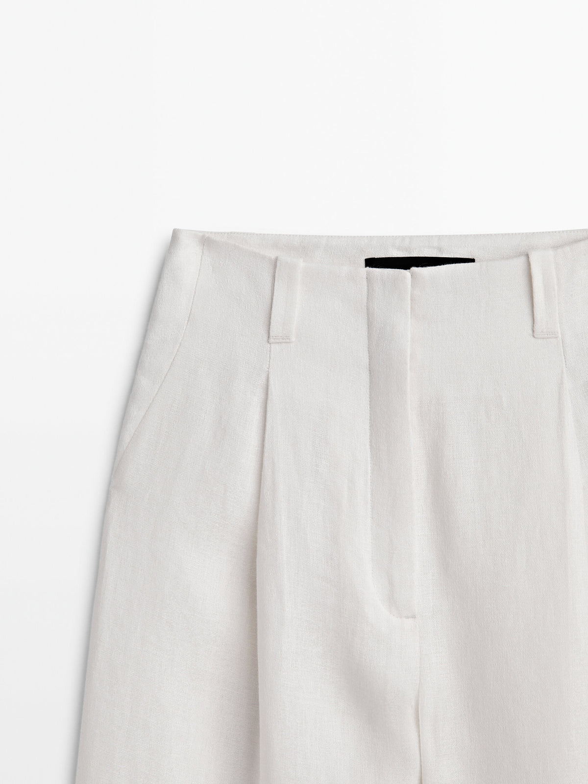 Pantalón pinzas lino jacquard -Studio - BLANCO