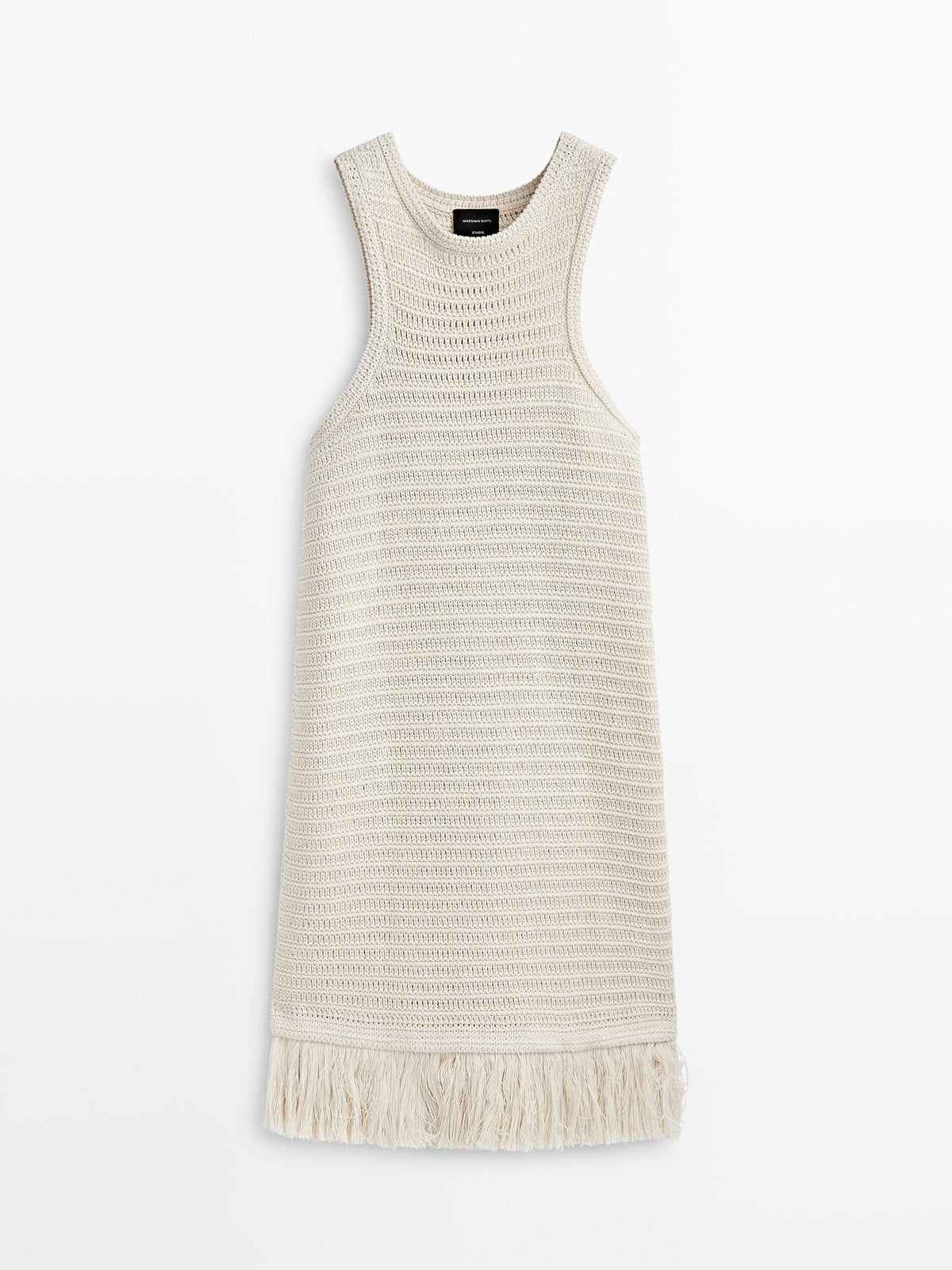 Vestido corto punto crochet flecos -Studio - BEIGE