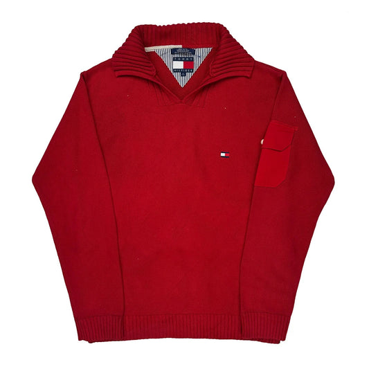 Tommy Hilfiger Chunky Knit Sweater - Small Red Cotton
