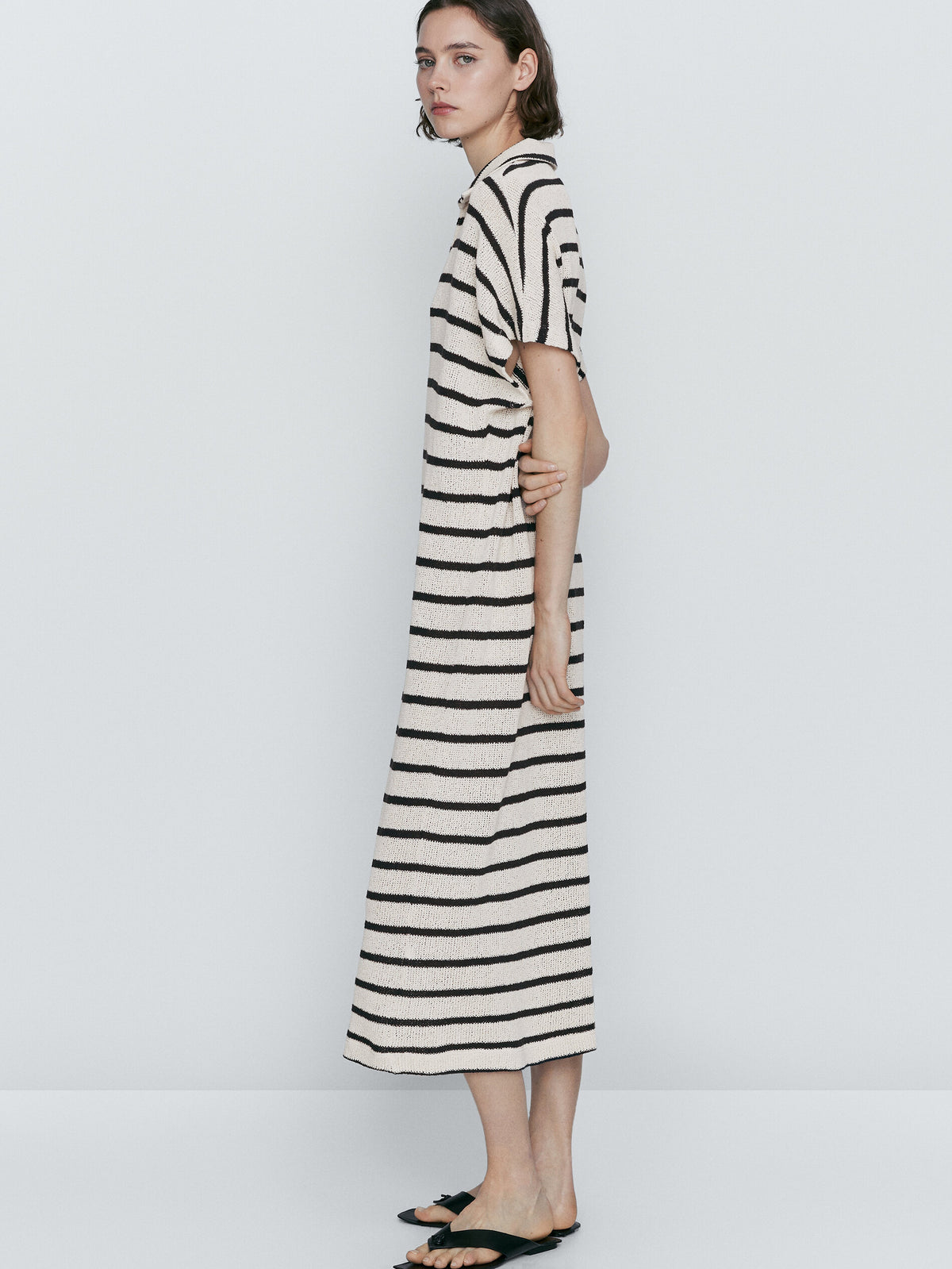 Vestido polo rayas mezcla algodón estructura - CRUDO