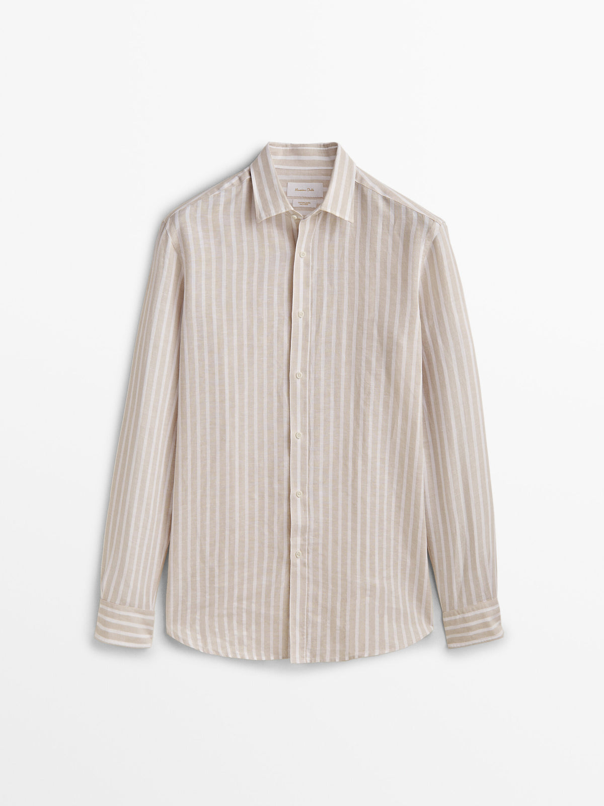 Camisa rayas con lino y algodón slim fit - BEIGE