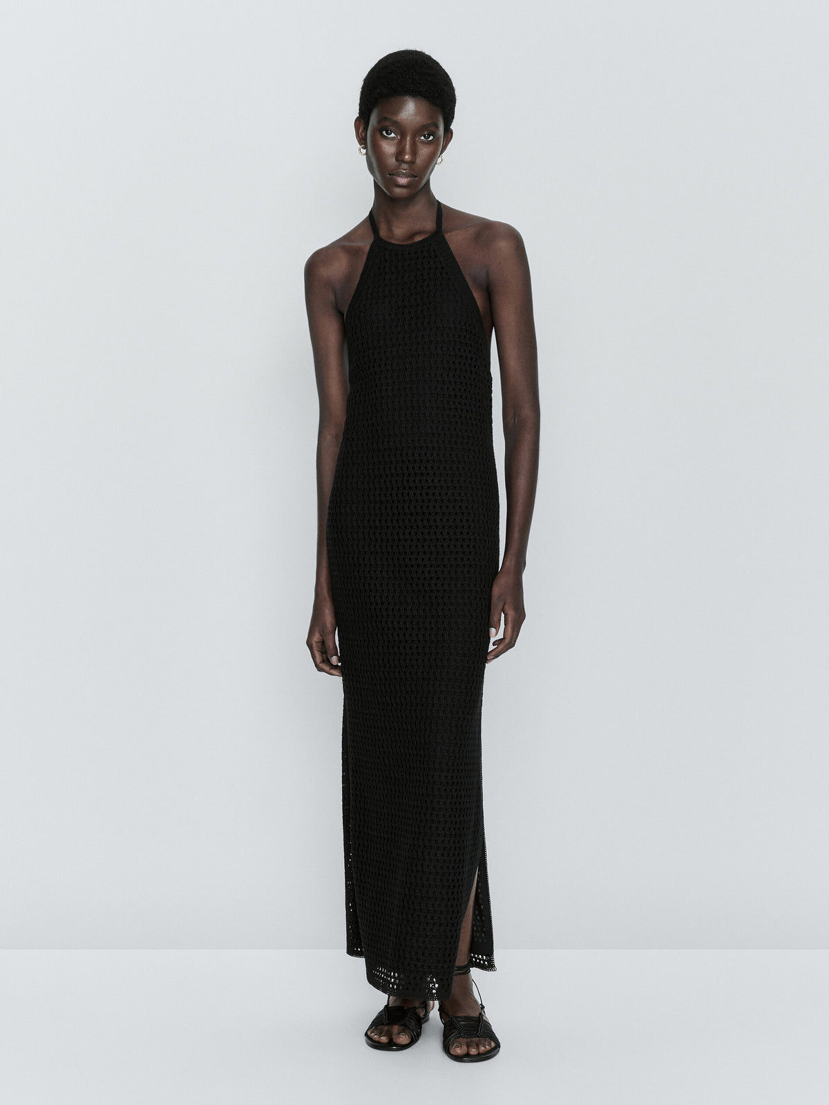 Vestido halter crochet - NEGRO