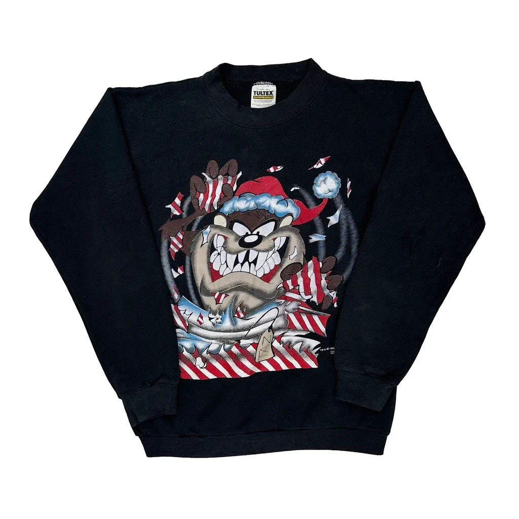 Looney Tunes Tultex Taz Christmas Sweatshirt - XL Black Cotton Blend
