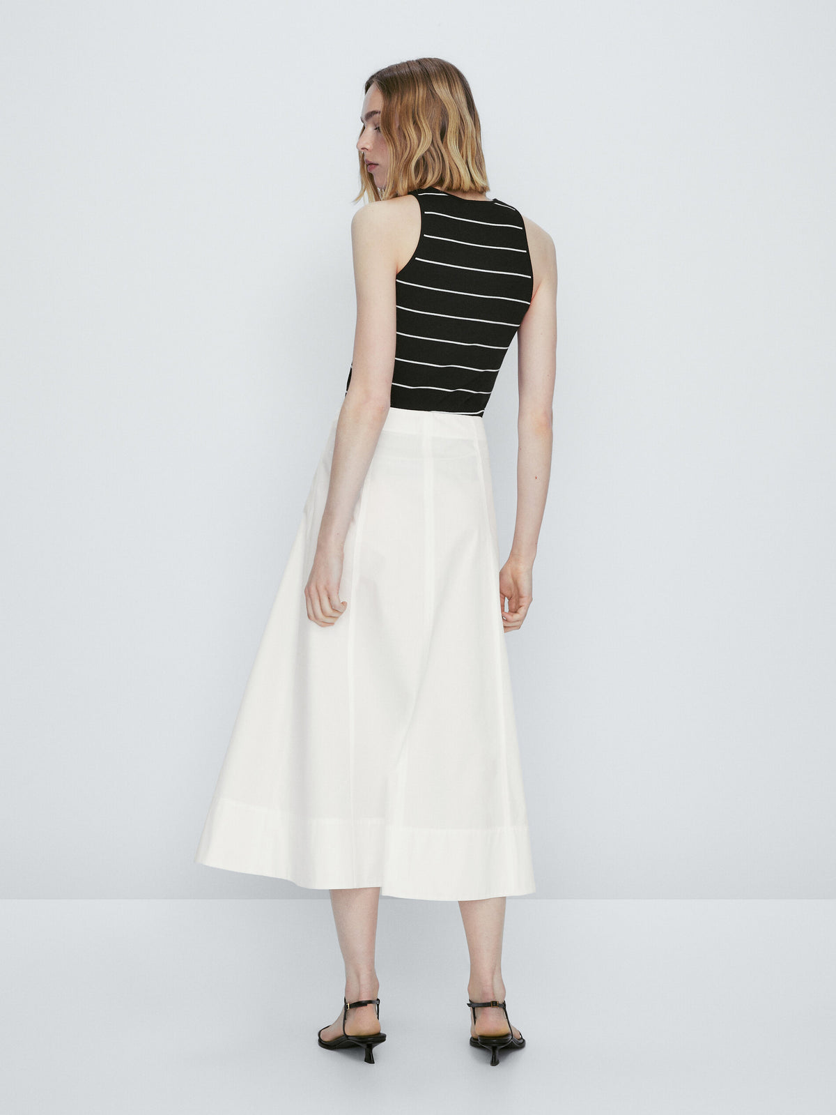 Falda midi popelín - BLANCO