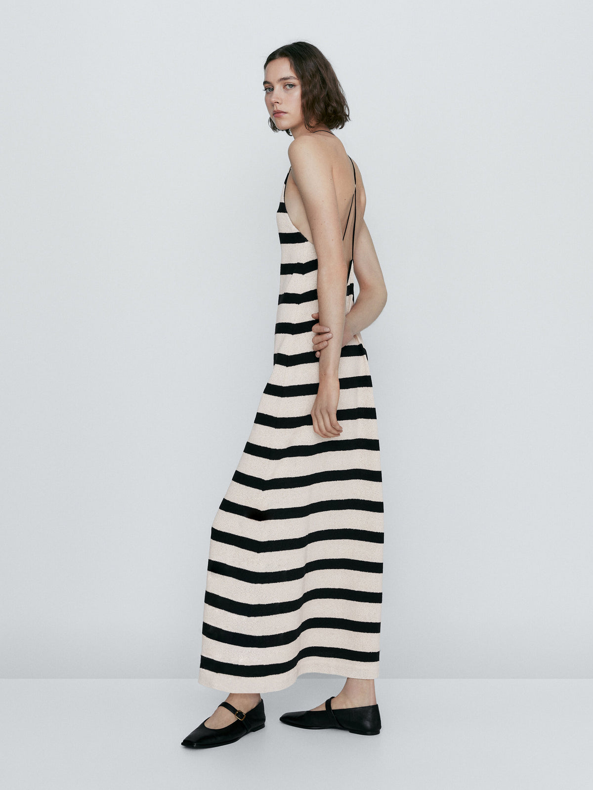 Vestido rayas mezcla algodón tirantes - CRUDO
