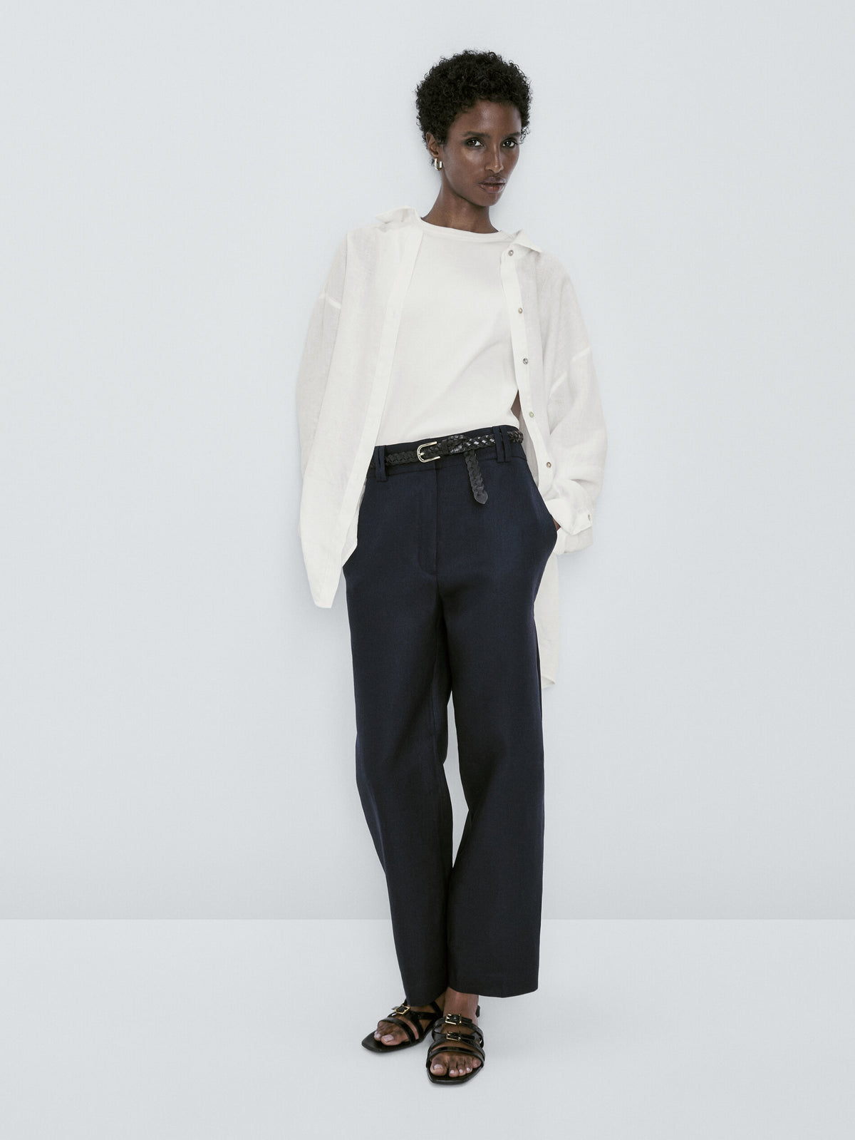 Pantalón traje 100% lino doble trabilla - AZUL MARINO