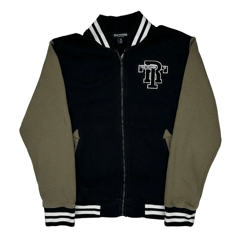 True Religion Varsity Jacket - Large Black Cotton
