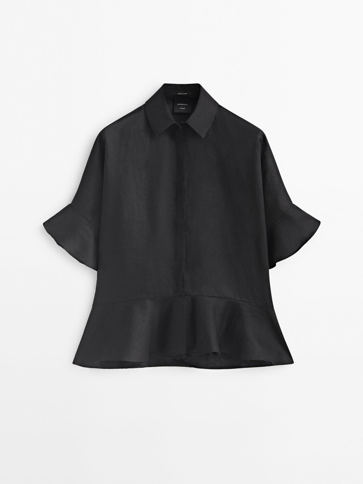 Camisa peplum lino -Studio - NEGRO