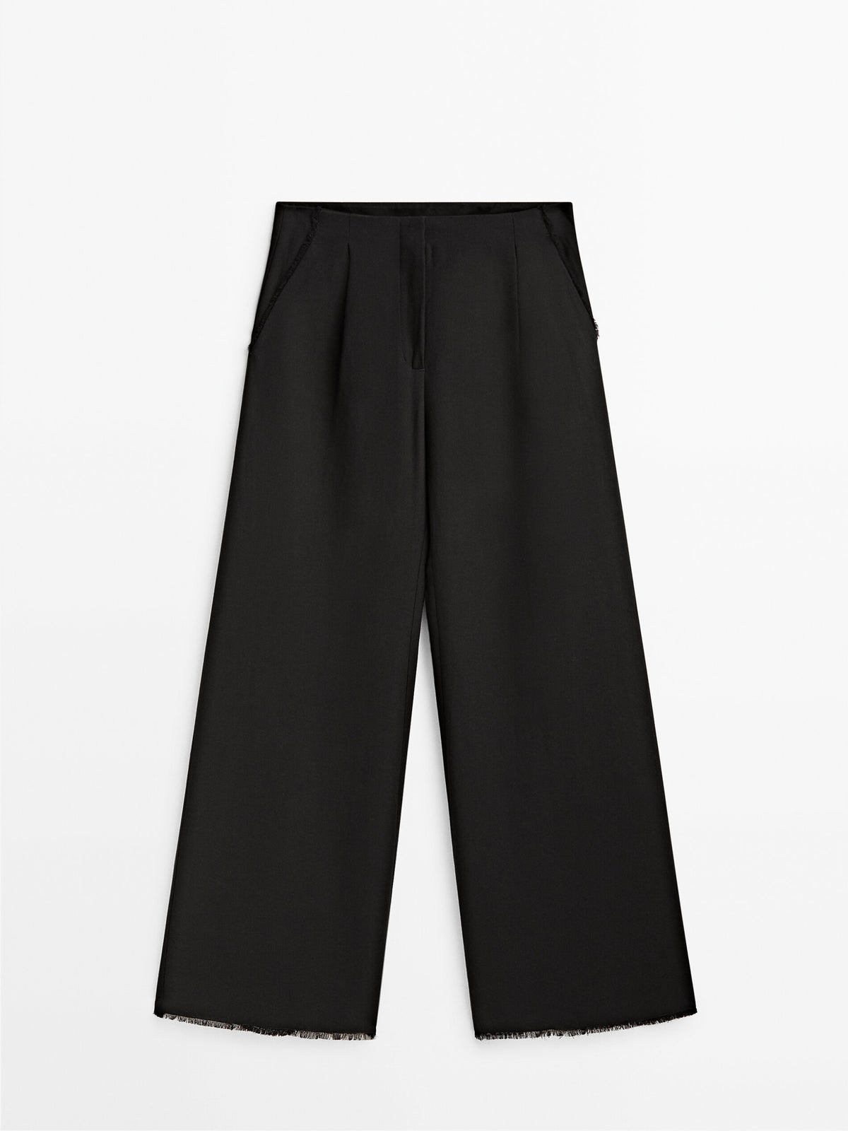 Pantalón negro pinzas desflecado - NEGRO