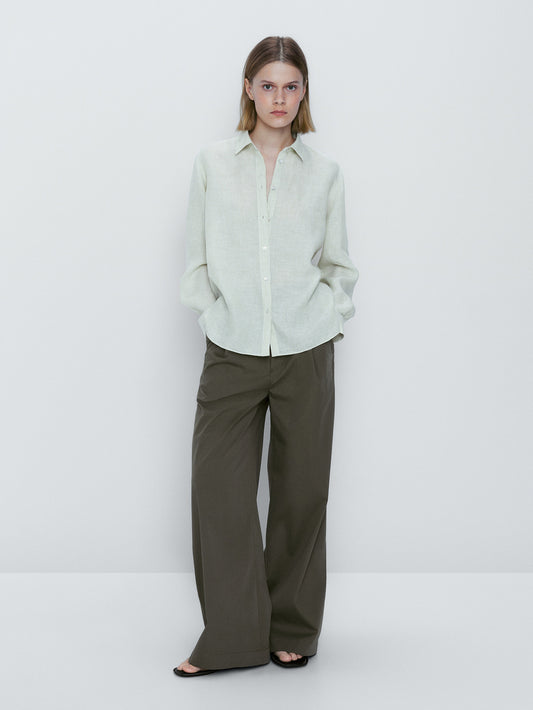 Camisa rayas 100% lino - VERDE