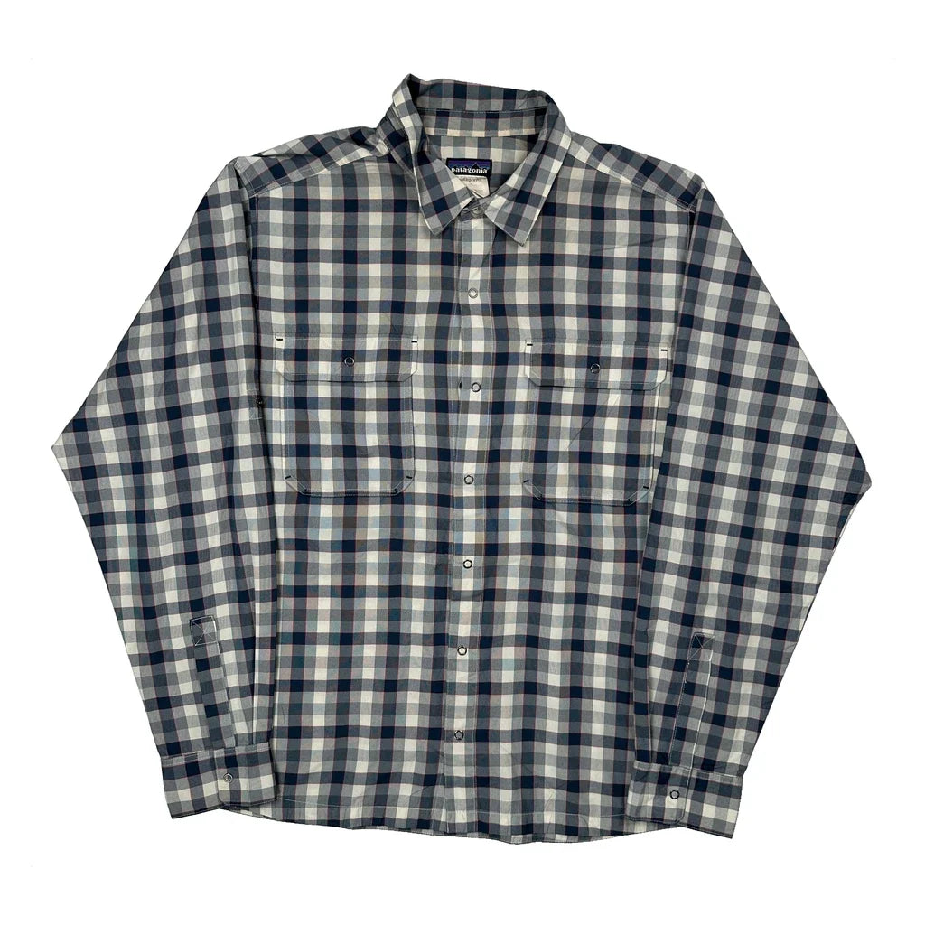 Patagonia Checked Patterned Shirt - Large Blue Polyester