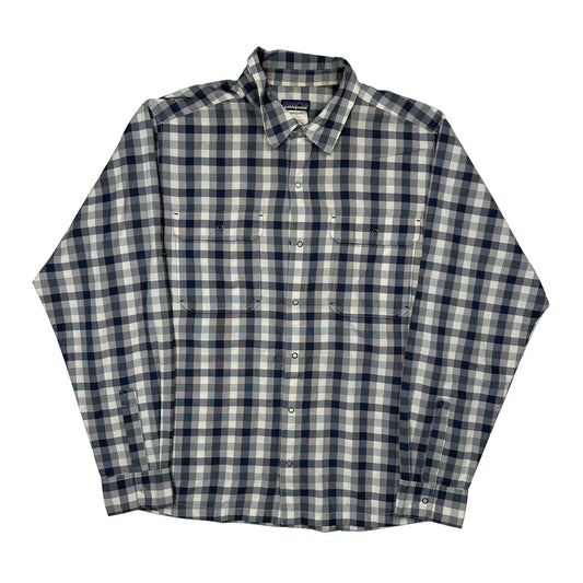Patagonia Checked Patterned Shirt - Large Blue Polyester