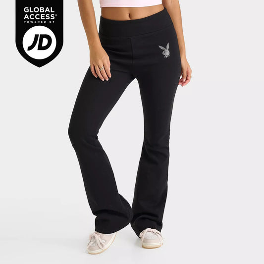 Women's Playboy Bunny Rhinestone Flare Pants