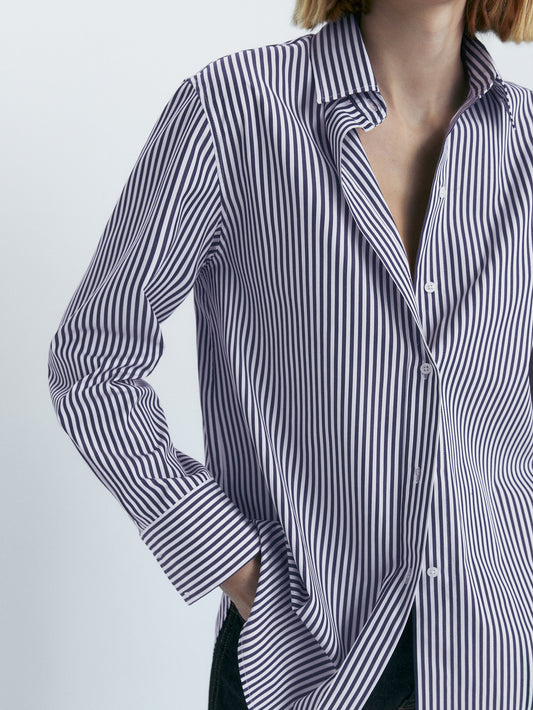 Camisa popelín algodón rayas - AZUL MARINO