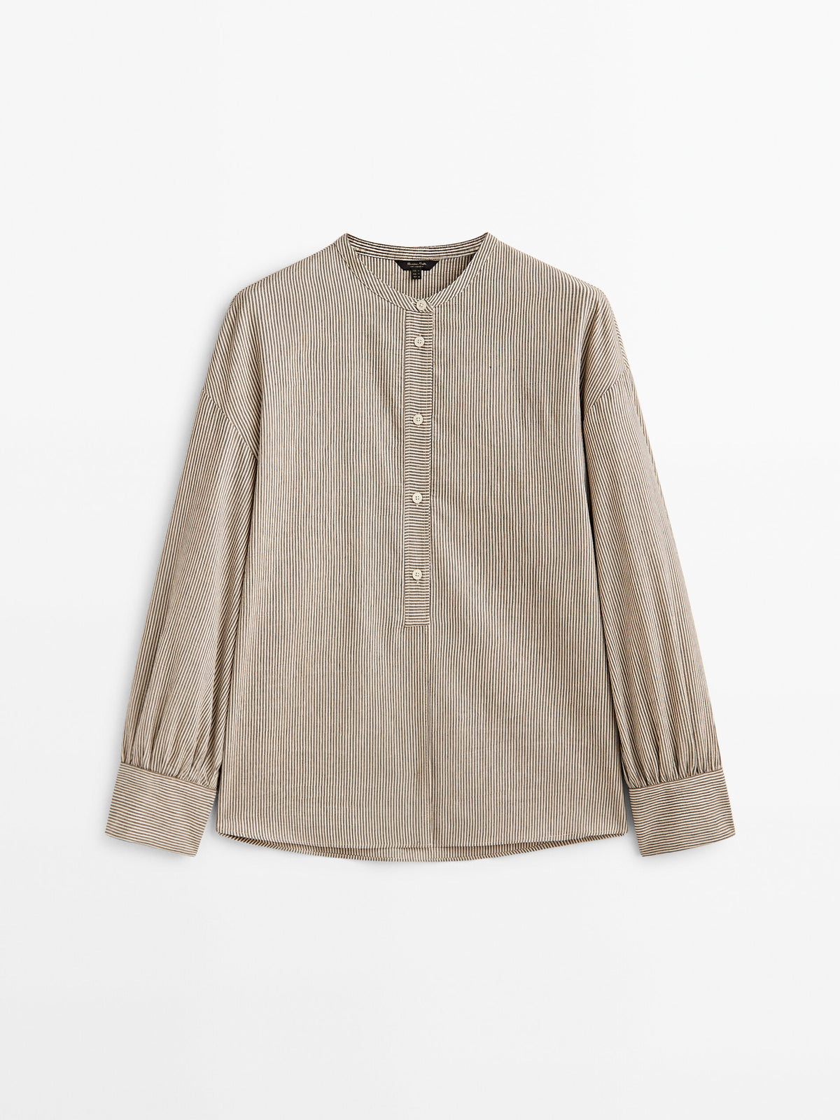 Camisa rayas manga volumen cuello mao - MARRÓN