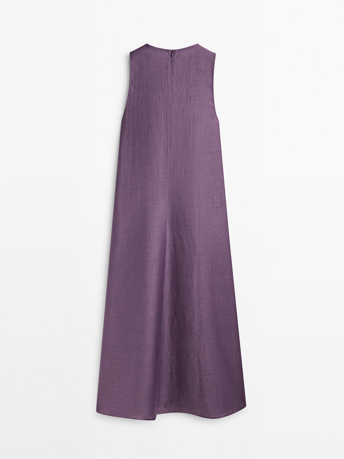 Vestido mezcla lino cuello pico - MORADO