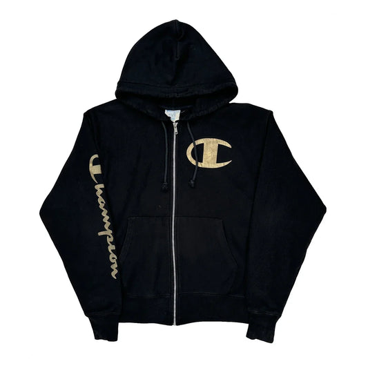 Reverse Weave Champion Spellout Hoodie - Medium Black Cotton Blend