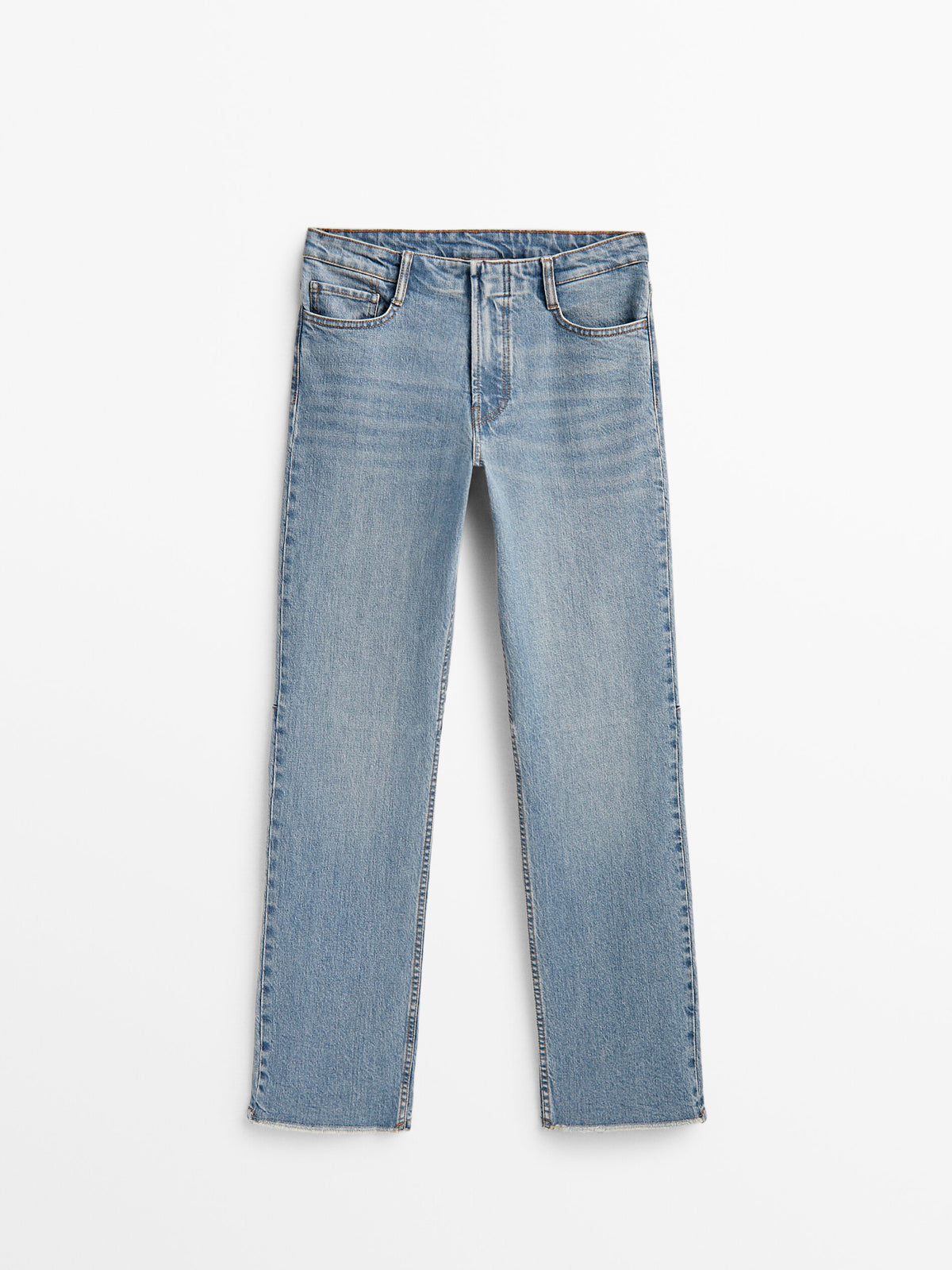 Pantalón vaquero tiro medio slim fit costuras - Azul Claro