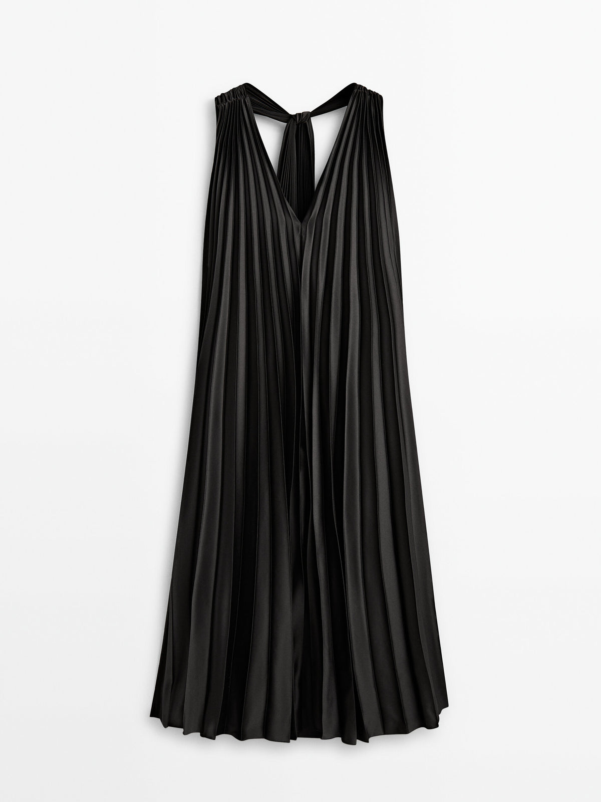 Vestido plisado escote pico -Studio - NEGRO