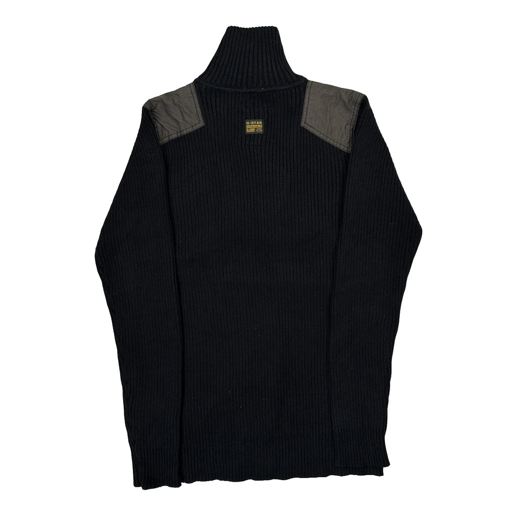 Y2K G-Star Ribbed Knit 1/4 Zip - XL Black Cotton