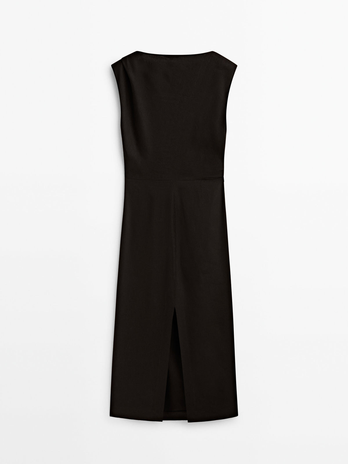 Vestido mezcla lino frunce lateral - NEGRO