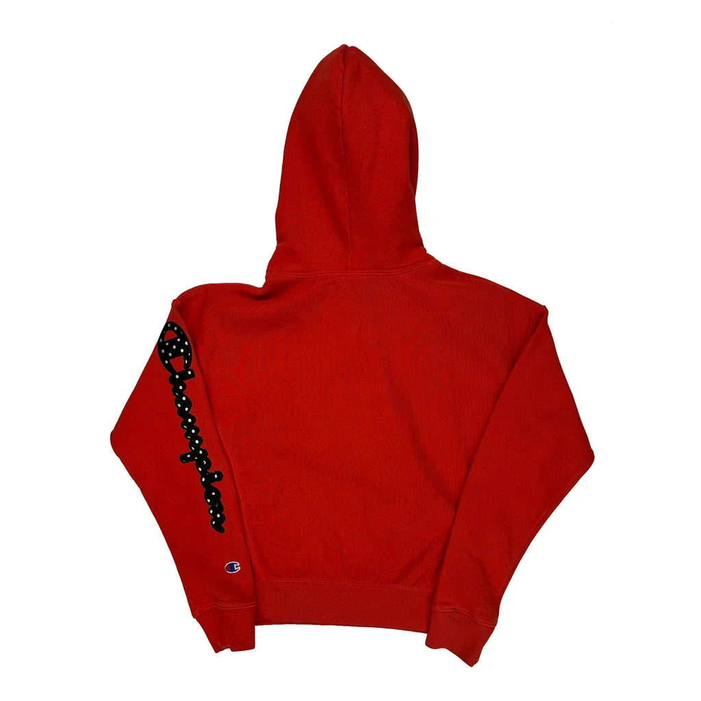 Reverse Weave Champion Spellout Hoodie - Small Red Cotton Blend