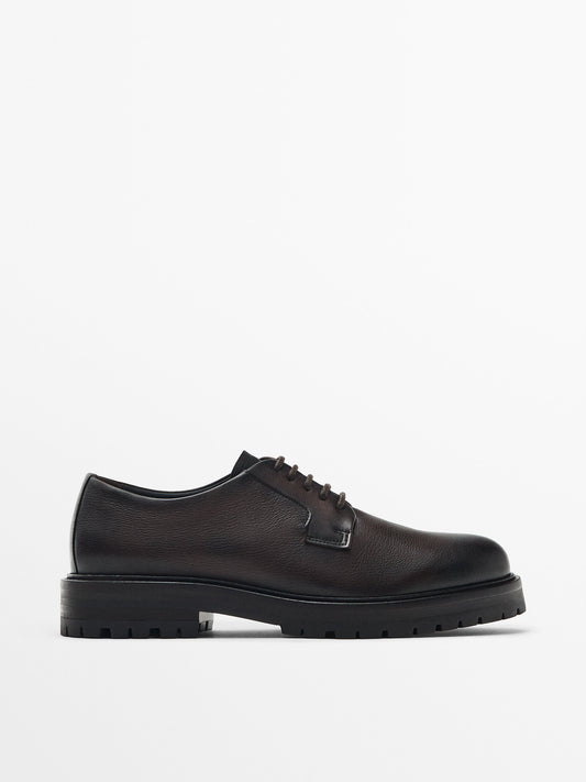 Zapato blucher piel marrón - MARRÓN