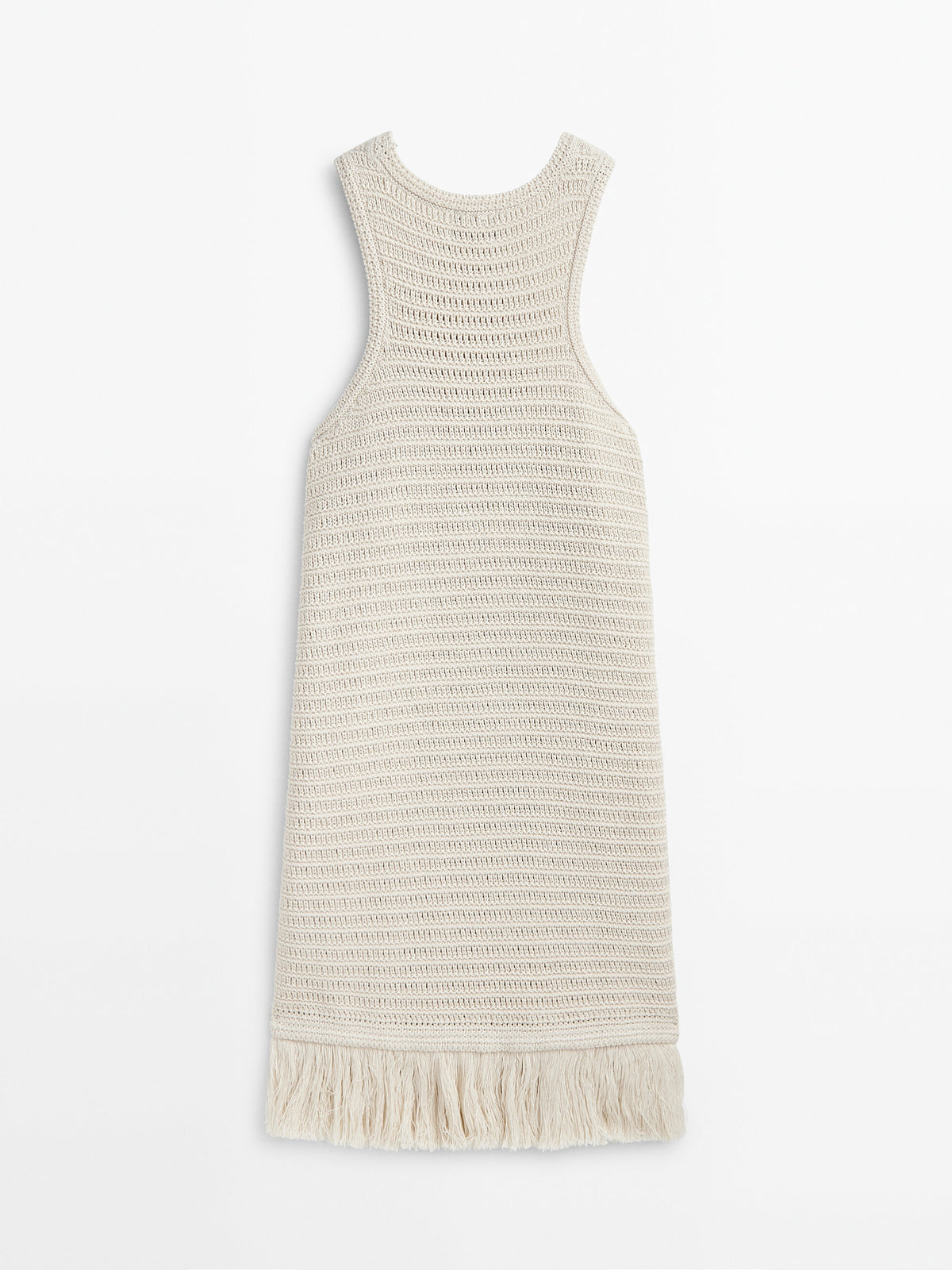 Vestido corto punto crochet flecos -Studio - BEIGE