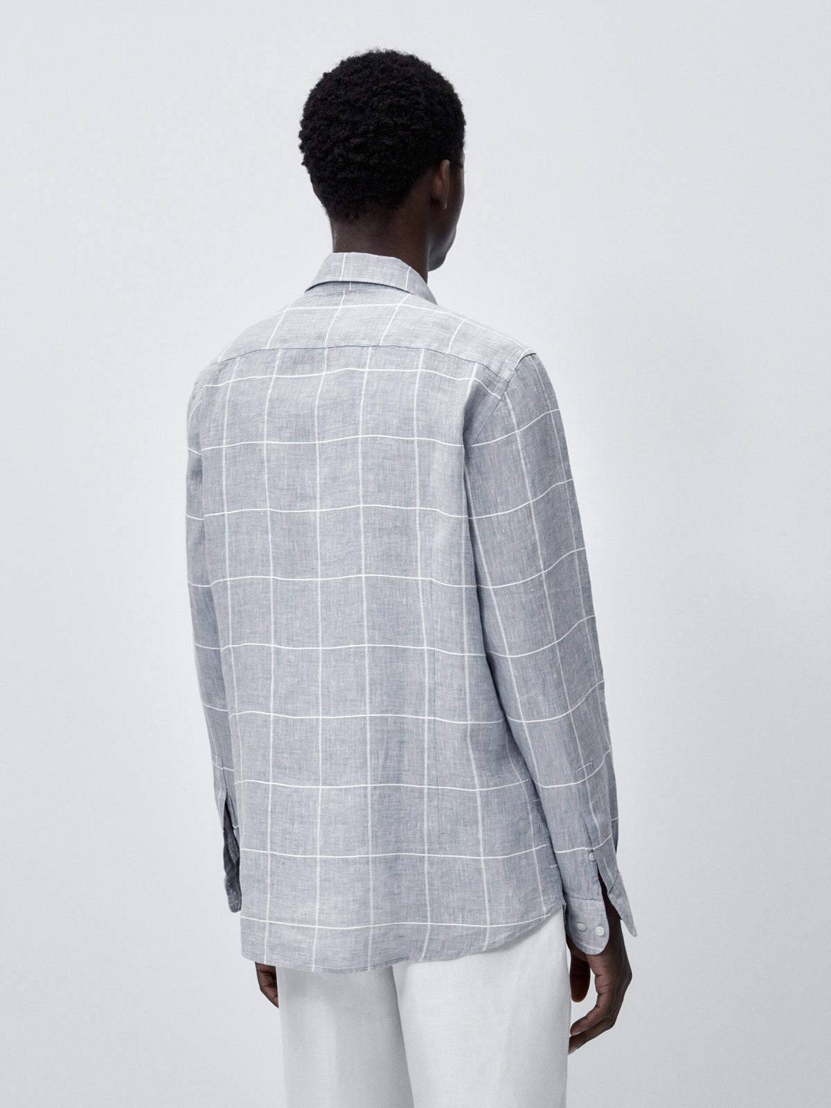 Camisa cuadros mezcla lino slim fit - CELESTE