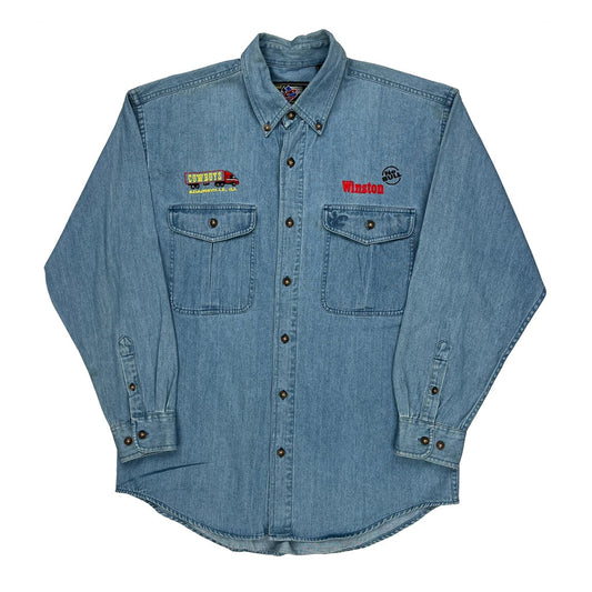 Cowboys Adairsville, Ga Chase Authentics Graphic Denim Shirt - Medium Blue Cotton