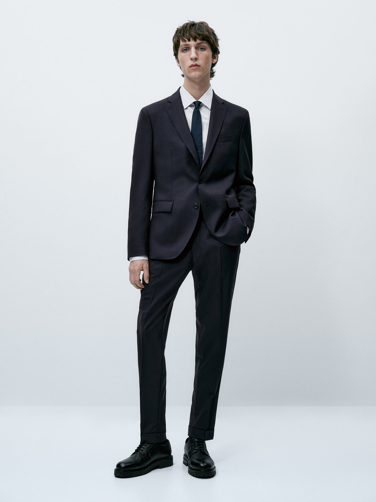 Pantalón traje cuadrillé azul lana - AZUL MARINO
